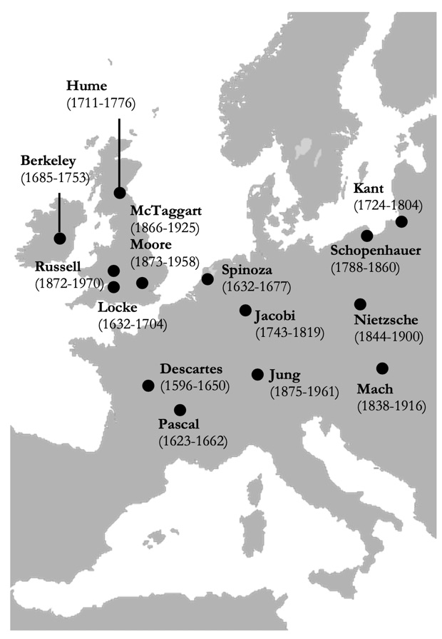 Map locating influential European philosophers and thinkers